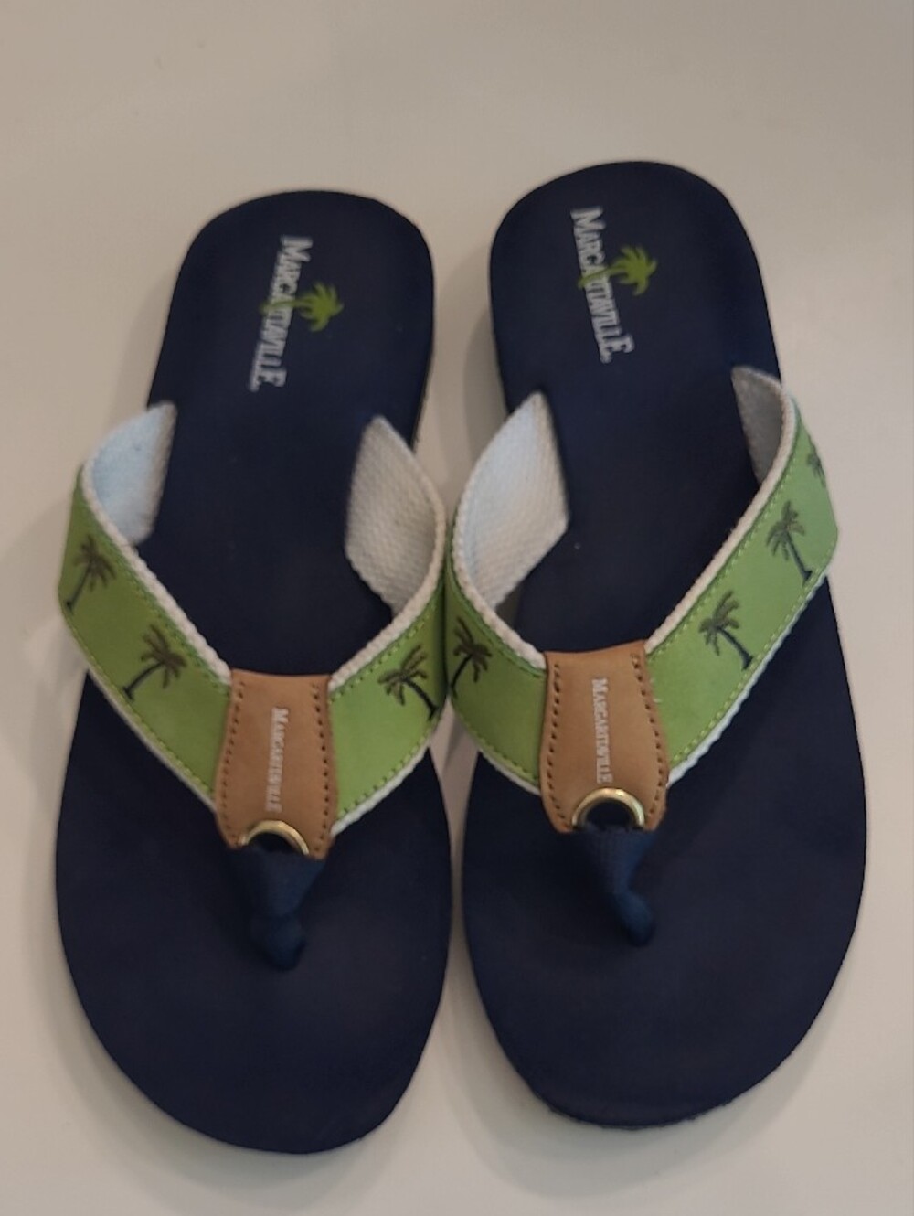 Margaritaville Breezy Slip On Toe Peg Leather Sandal Palm Tree Foam Flip Flops - Picture 6 of 17